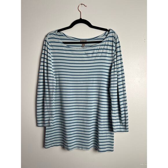 J.Jill Blue Striped 3/4 Sleeve Boatneck Top Size Large - Picture 1 of 6